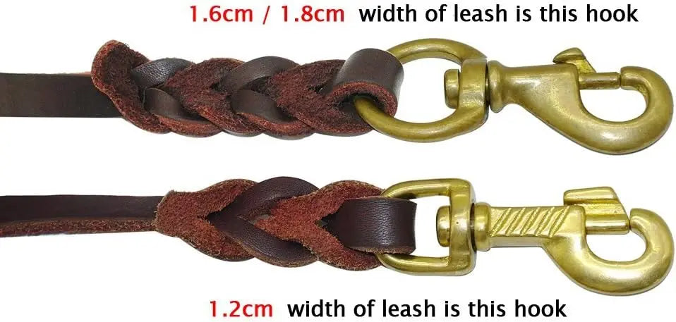 heavy duty leather dog leash braided brown leather leash with brass quick release hook for large and medium dogs