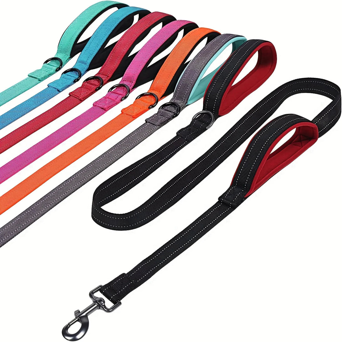 heavy duty double handle dog leash for training and travel, dual handle control lead, assorted colors