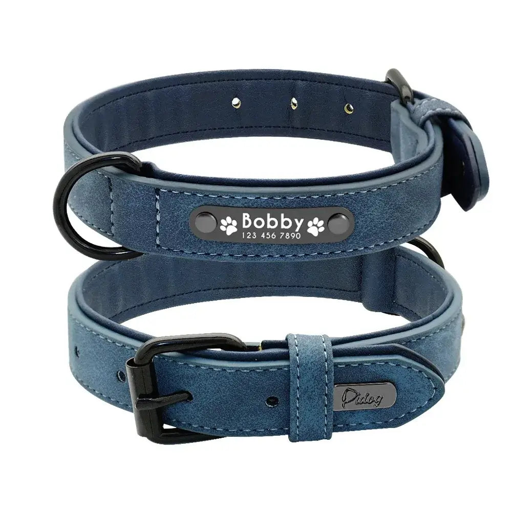 personalized leather dog collar with custom name tag for small, medium, and large dogs