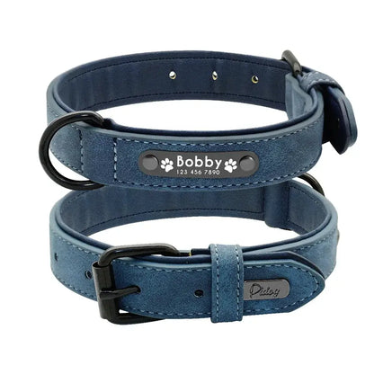personalized leather dog collar with custom name tag for small, medium, and large dogs