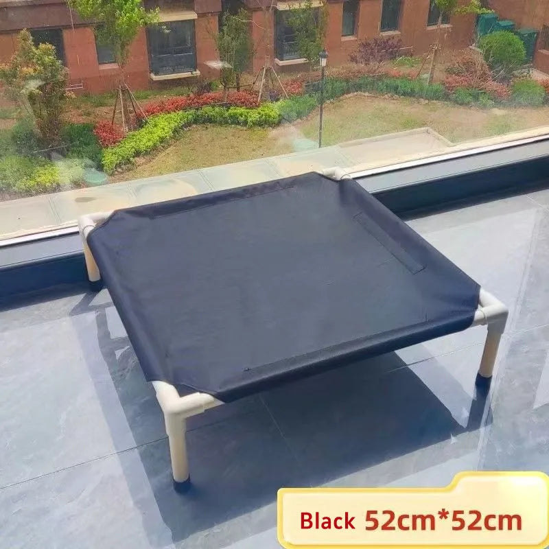 Black elevated dog camping bed 52cm x 52cm nylon folding pet hammock for dogs and cats, removable washable
