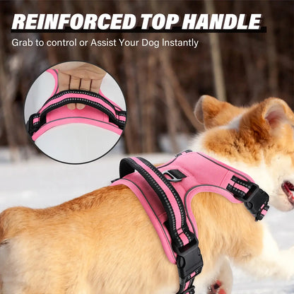 escape proof no pull dog harness and leash combo pink reflective vest with reinforced top handle and soft padded adjustable fit