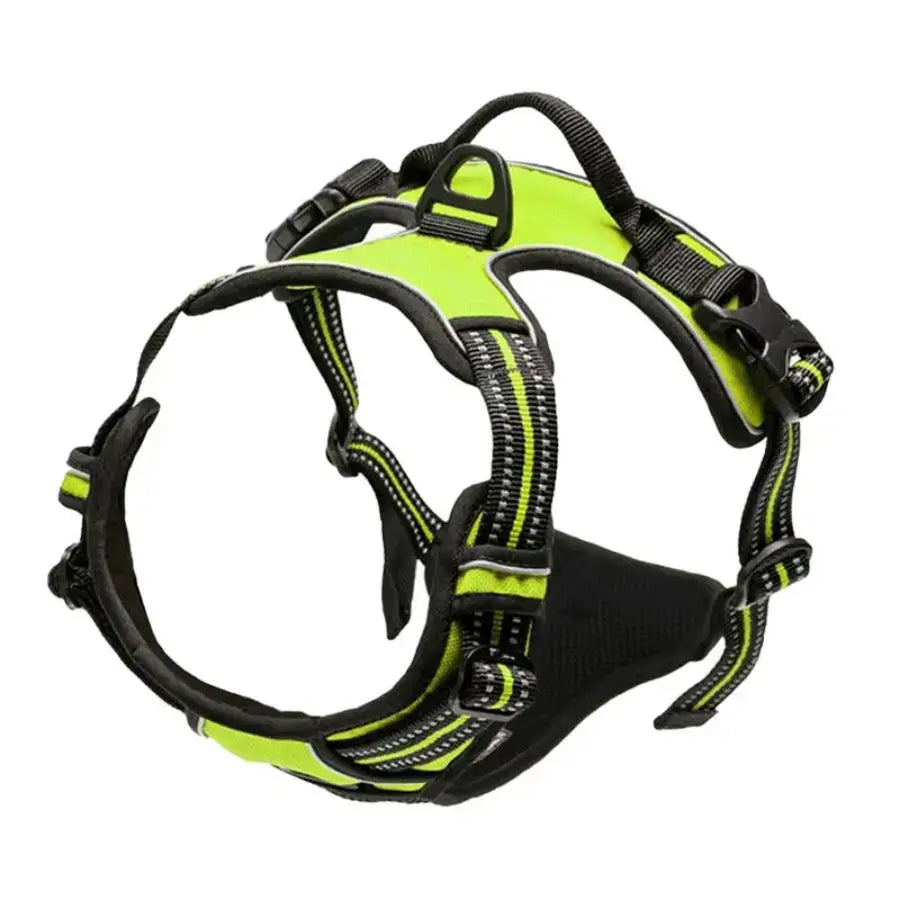 Green no pull dog harness reflective nylon vest with front clip and handle for medium to large dogs, comfortable walking