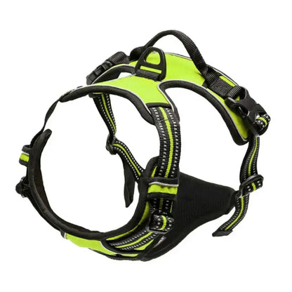 Green no pull dog harness reflective nylon vest with front clip and handle for medium to large dogs, comfortable walking