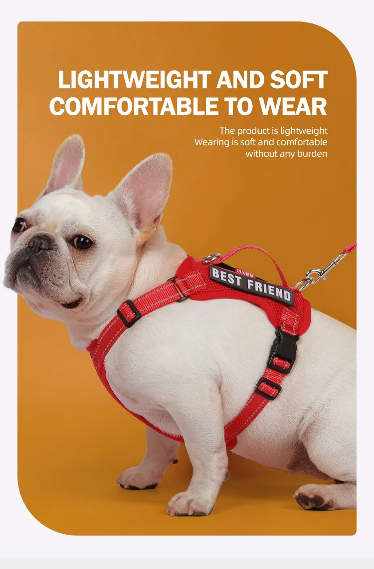 reflective dog harness and leash set for French Bulldog, lightweight soft vest harness, comfortable reflective walking gear