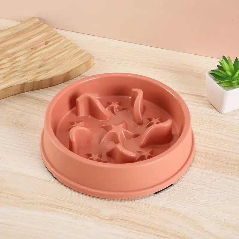 slow feeder pet bowl for small dogs and cats, dark brown plastic anti-slip anti-tip choking prevention dish