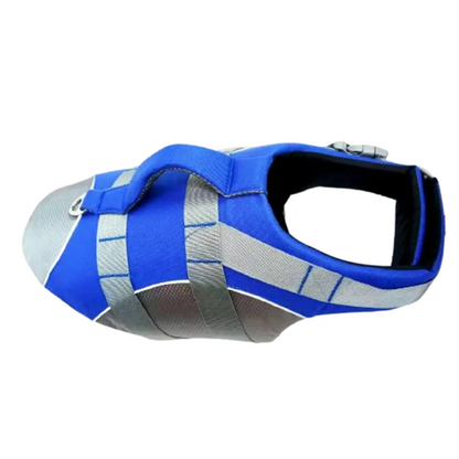reflective dog life jacket blue adjustable breathable Oxford cloth pet safety vest with enhanced buoyancy for swimming and beach