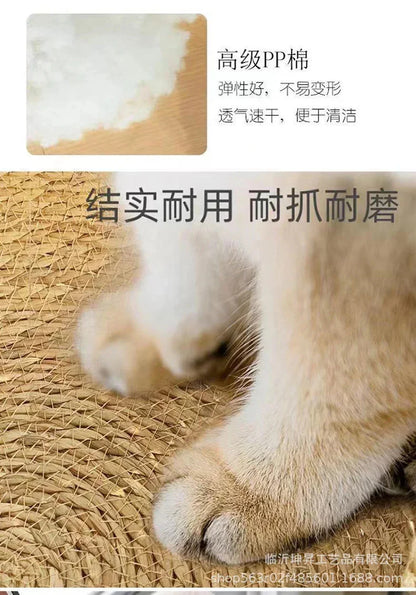 rattan cat basket bed with soft cushion, durable woven pet nest for cats and small dogs, cozy round sleeping bed