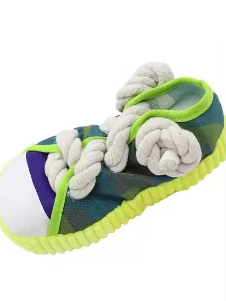 indestructible pet chew toy for aggressive chewers rope knot plush dog chew squeak toy, green and blue