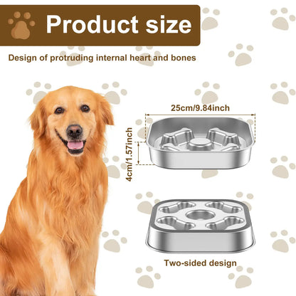 stainless steel slow feeder dog bowl product size chart with double-sided design and anti-overturning pet feeding bowl
