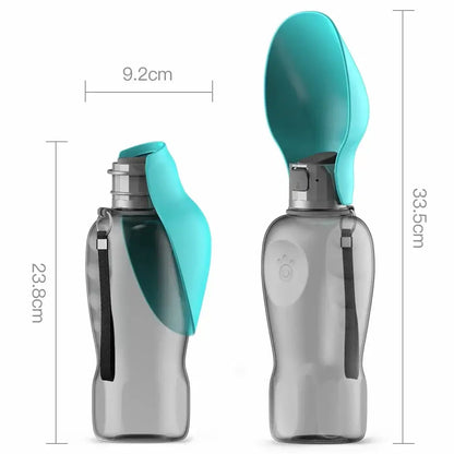 portable dog water bottle dispenser, 800ml foldable pet drinking bottle with spoon for travel dogs
