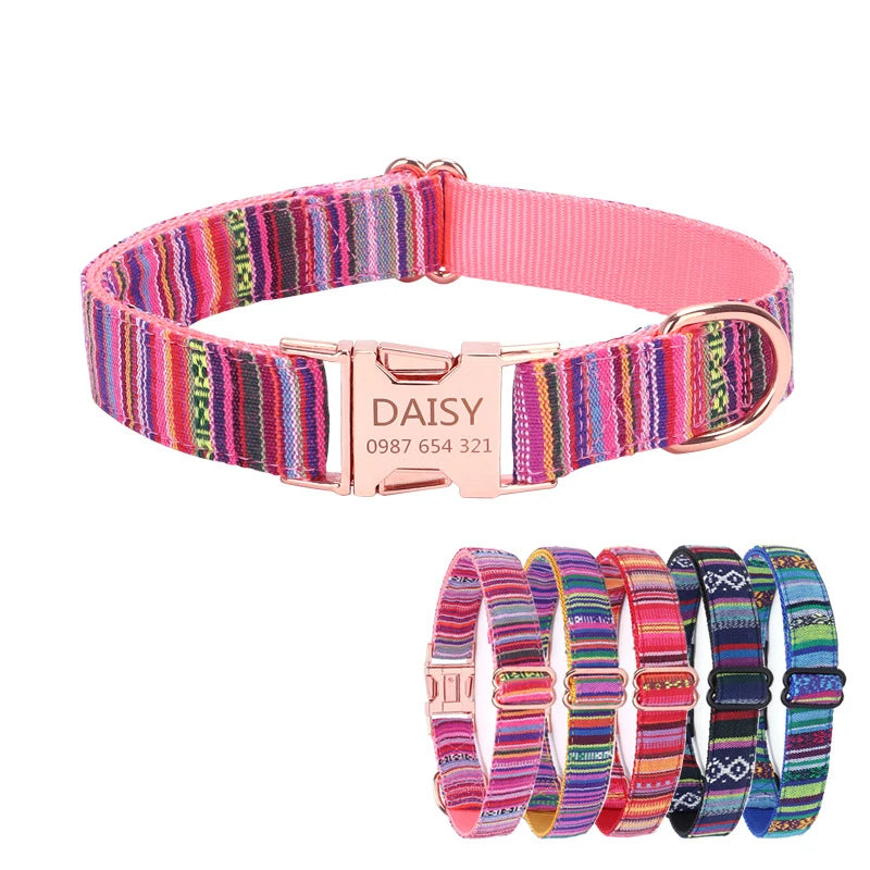 Pet Dog Collar Nylon Personalized Necklace Dog Supplies Free Engraving Name for Small Medium Large Dogs Adjustable Dog Collars
