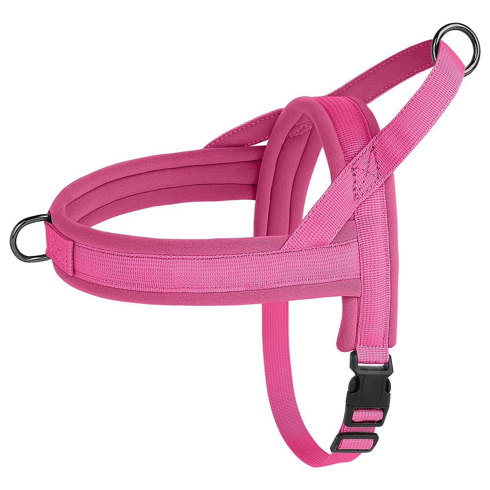 Pink no pull dog harness with padded reflective nylon vest design for small, medium, and large dogs