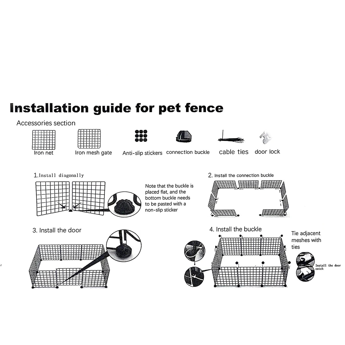 Installation guide for Pet Splicing Fence with Detachable Iron Mesh Gate, Isolation Barrier, Anti-Escape Gate, Indoor Fence.