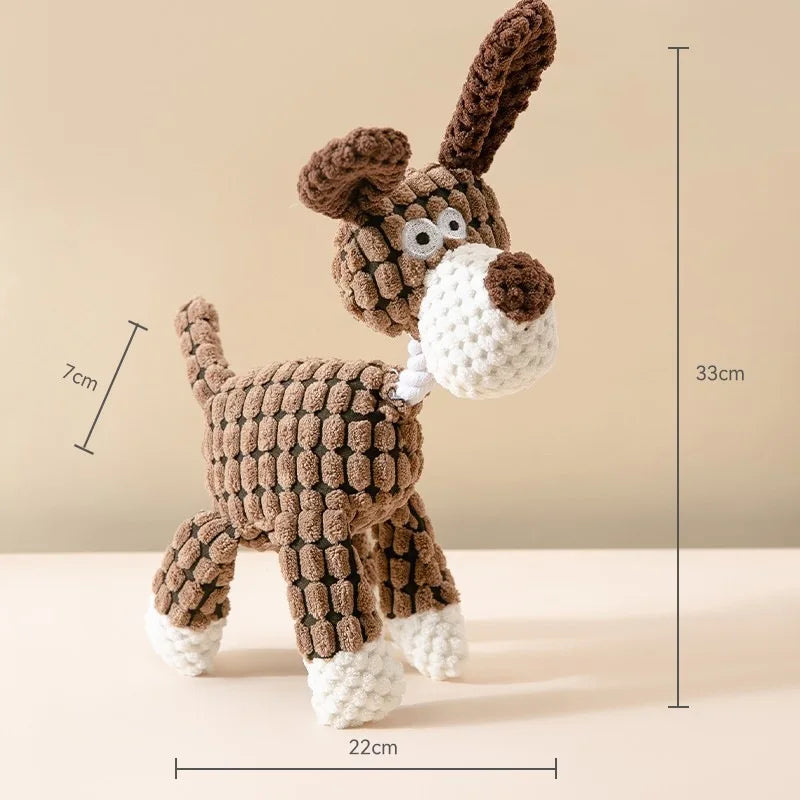 squeaky corduroy dog toy plush animal shape bite resistant toy for small and large dogs, 33cm