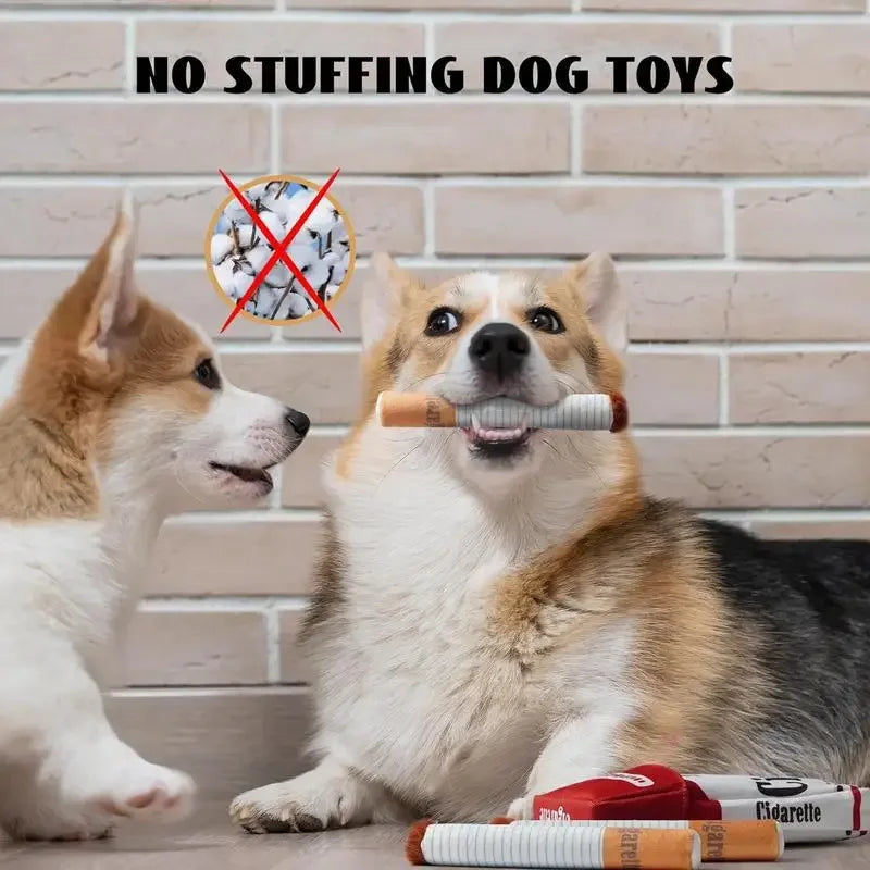 plush cigarette dog toy for dogs, no stuffing chew toy for playful pets