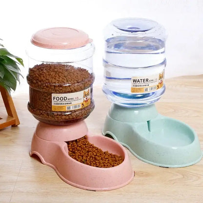 pet water dispenser automatic feeder with food bowl and water bottle for dogs and cats, plastic pet supplies