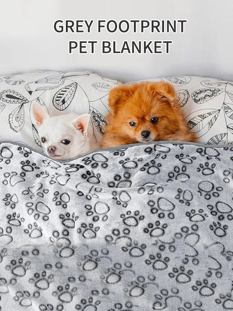 washable soft dog blanket grey footprint pet blanket for dogs and cats, warm indoor bedding for puppies