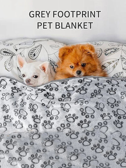 washable soft dog blanket grey footprint pet blanket for dogs and cats, warm indoor bedding for puppies