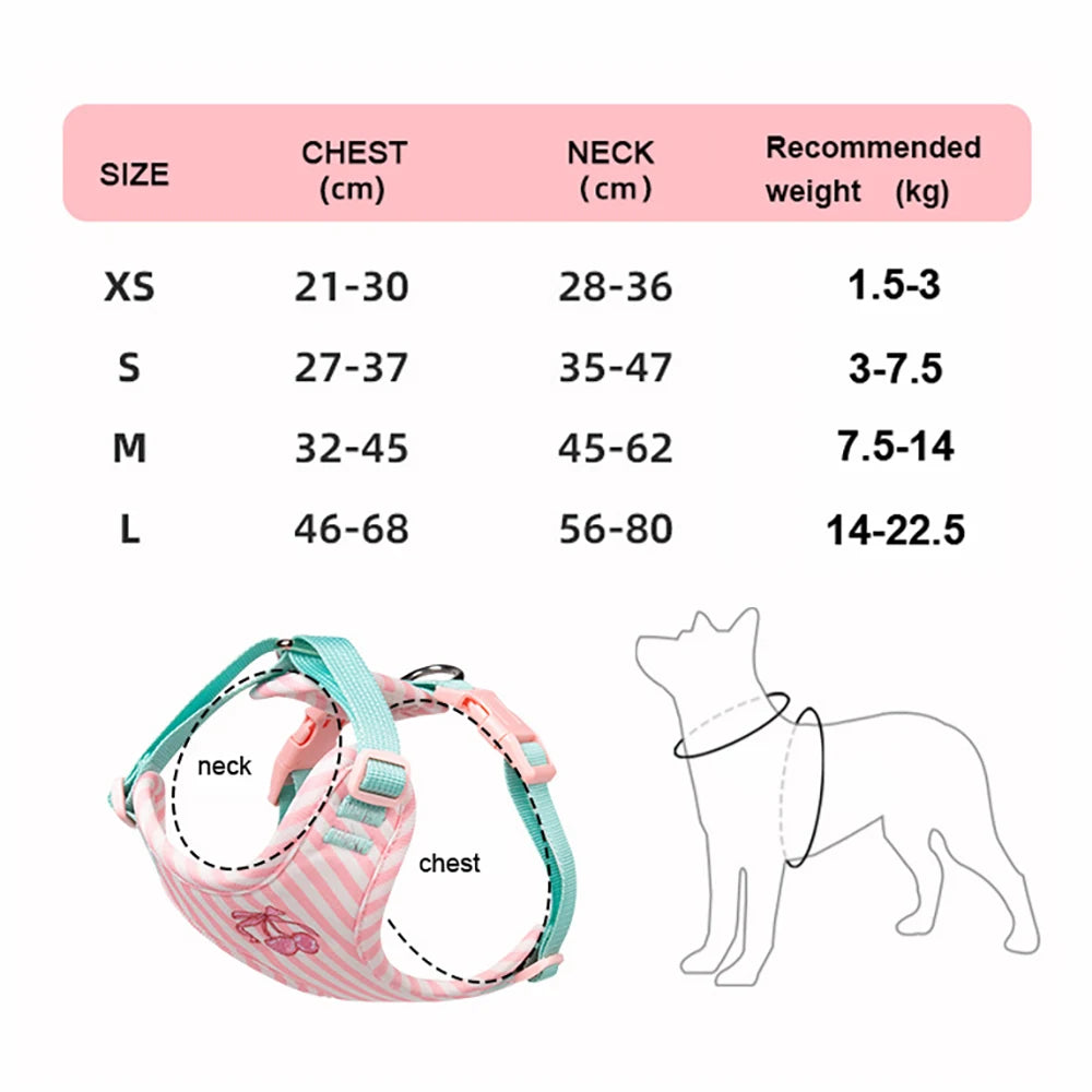 small dog harness leash set size chart for adjustable vest harness with chest and neck measurements