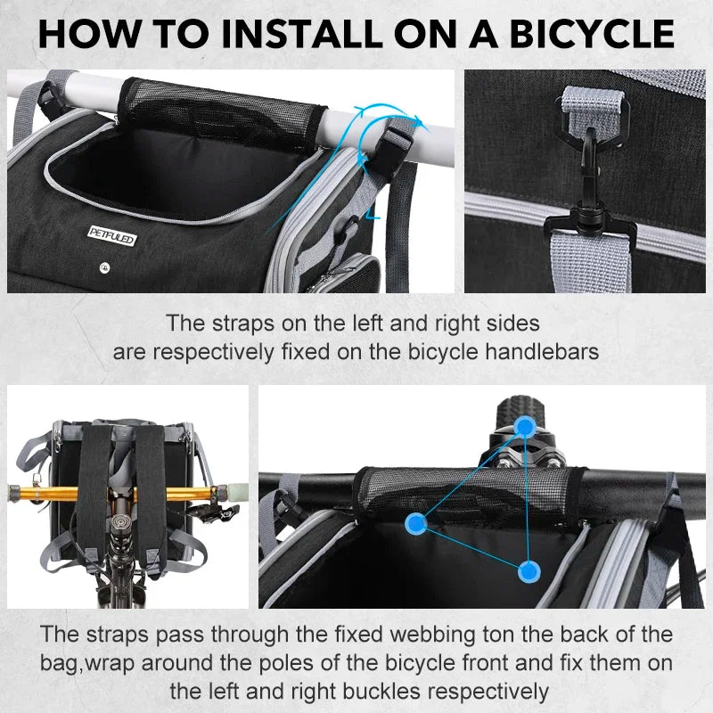 Dog or Cat Bike Basket, Expandable Soft Sided Pet Carrier Backpack with 4 Open Doors, Foldable Dog Bike Carrier