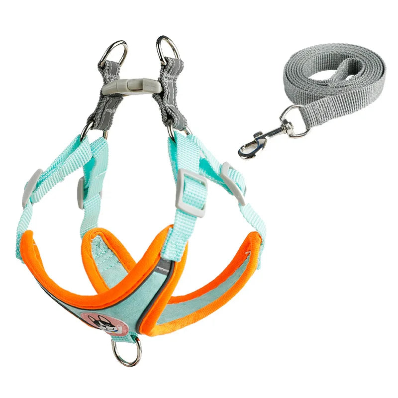 adjustable small dog harness leash set for small dogs, breathable buckskin animal pattern, color D, buckle leash