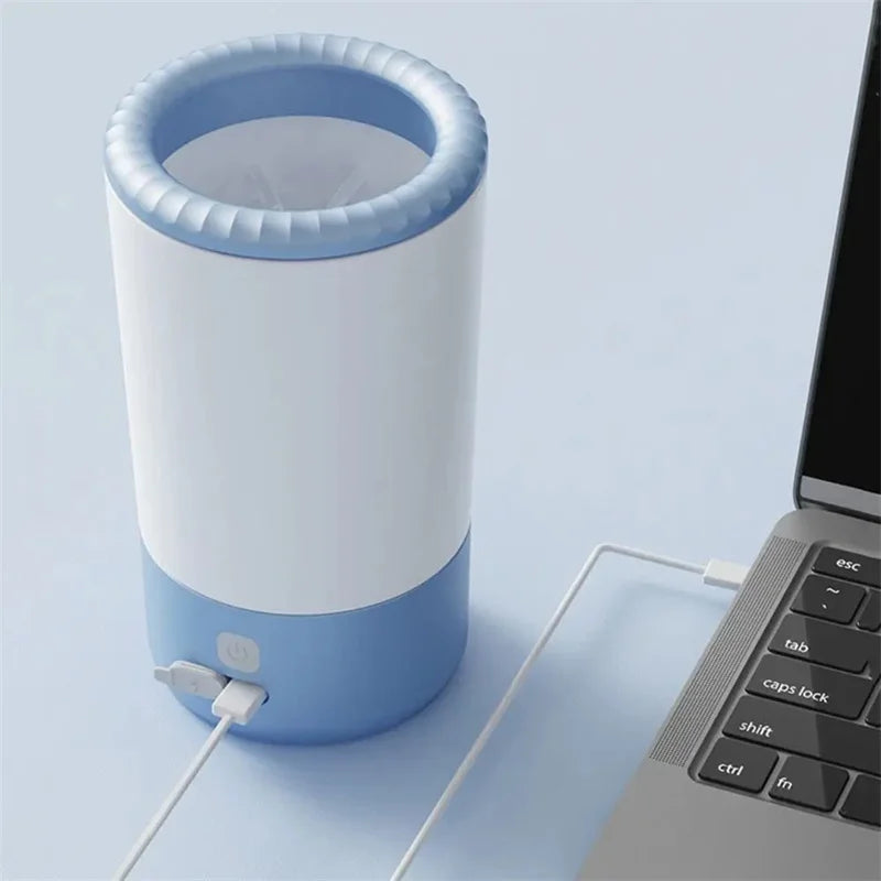 Automatic pet paw cleaner with soft silicone brush, USB-C rechargeable waterproof dog and cat paw washer cup