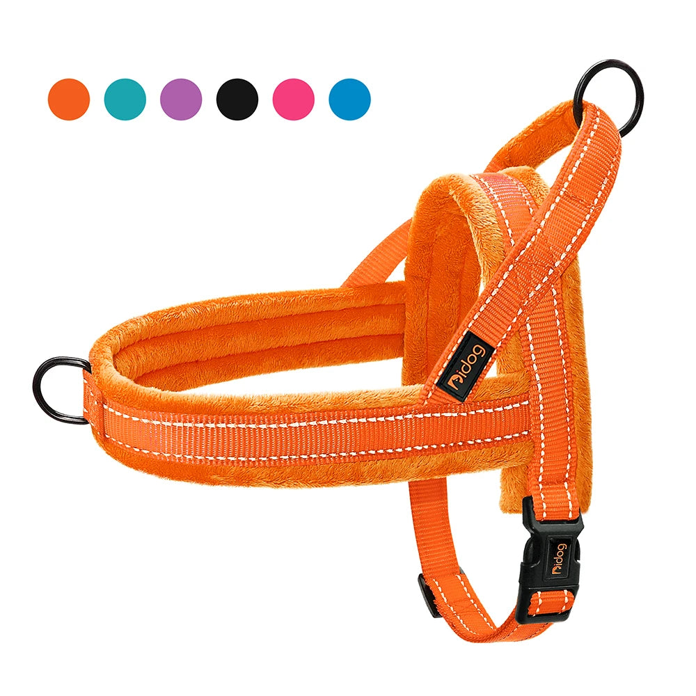 Orange winter dog harness, soft padded reflective no-pull vest for small to large dogs, adjustable nylon pet harness