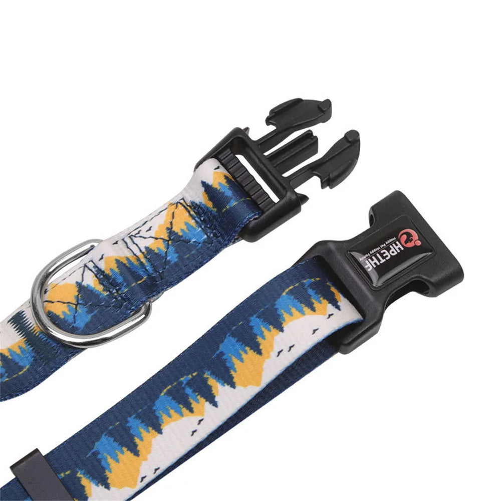 adjustable nylon dog collar printed durable dog collar for medium and large dogs with metal D ring