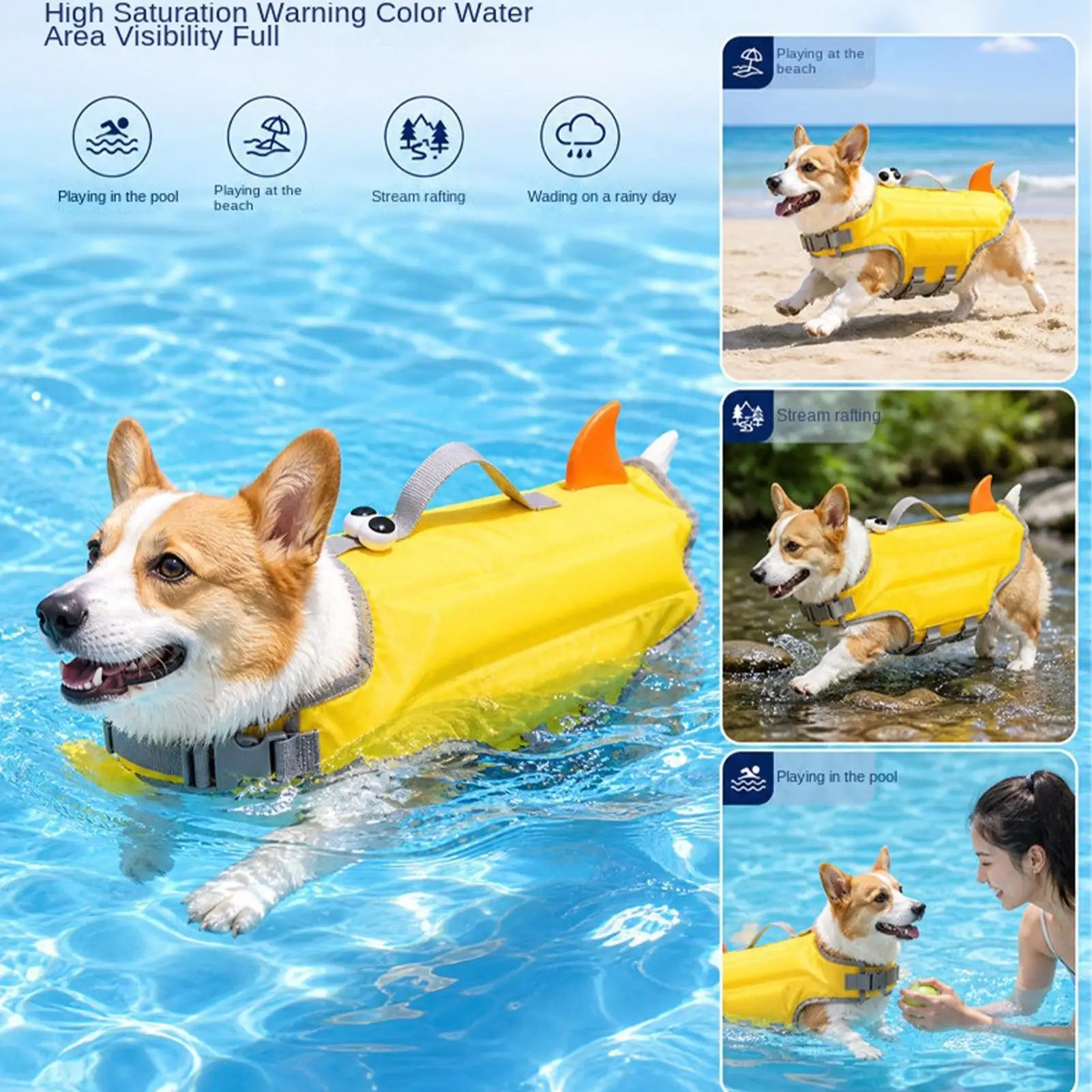 adjustable dog life jacket for small dogs, high buoyancy waterproof floating vest with rescue handle for pool and beach