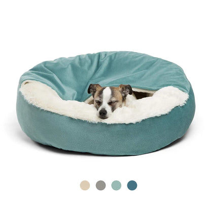 orthopedic waterproof dog bed with hooded blanket, warm washable pet bed for dogs and puppies