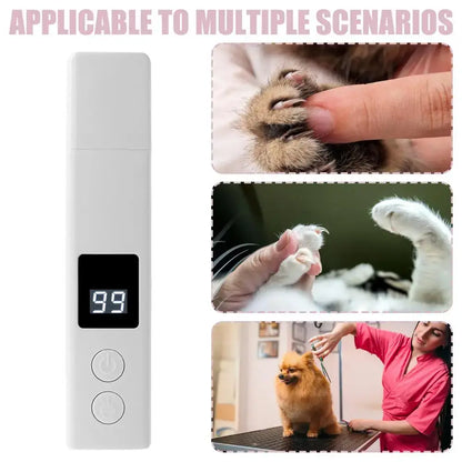 Rechargeable dog nail grinder for cats and dogs, quiet electric trimmer for safe paw grooming at home or travel