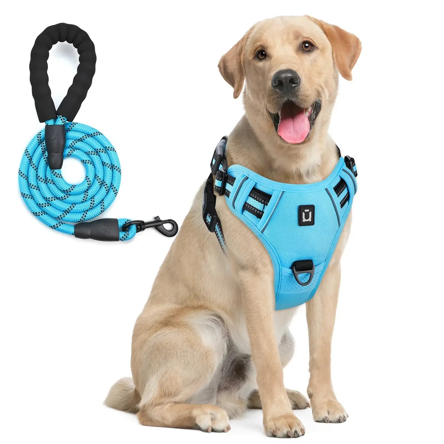 escape proof no pull dog harness and leash combo sky blue reflective soft padded vest harness with 5 feet leash for adults