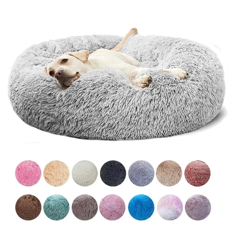 washable plush donut cat bed gray fluffy calming pet bed for winter, comfortable round sleeping nest for cats and small dogs