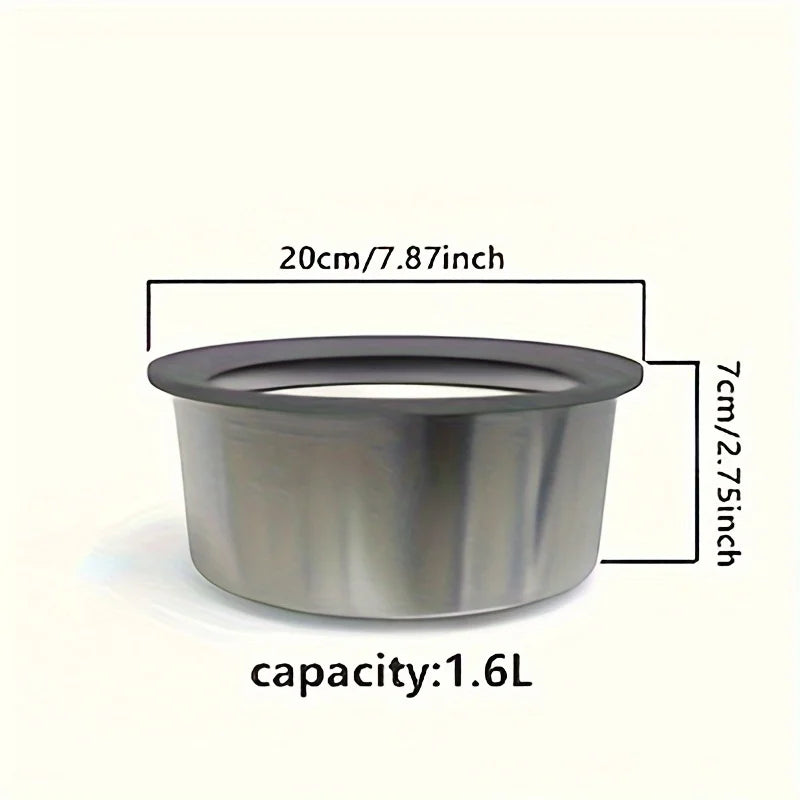 Stainless steel dog bowl, 1.6L capacity, 20cm diameter, 7cm height, pet feeding dish