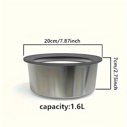 Stainless steel dog bowl, 1.6L capacity, 20cm diameter, 7cm height, pet feeding dish