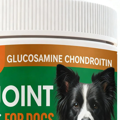 Glucosamine chondroitin joint supplement container for dogs with dog illustration on label