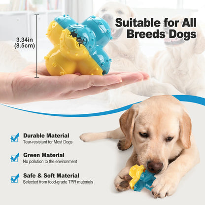 Durable blue and yellow chew toy for dogs, safe TPR material, dog playing with toy