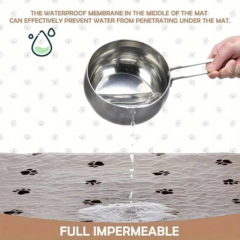 Waterproof feature of Dog Urine Pads Washable Reusable Anti Slip Pet Pee Pad by showing water being poured without penetration.