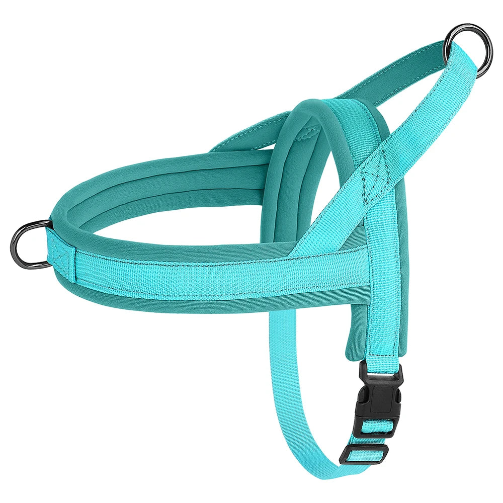 no pull dog harness in turquoise, padded reflective nylon vest harness for small to large dogs