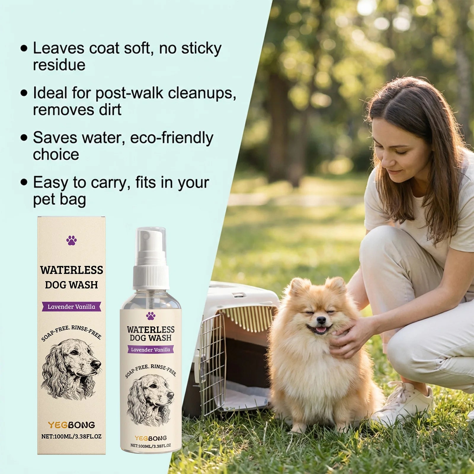 No Rinse Dog Waterless Shampoo Spray Deep Cleansing Deodorizing for Puppies Senior Dogs Moisturizing Shiny Fur Grooming Care