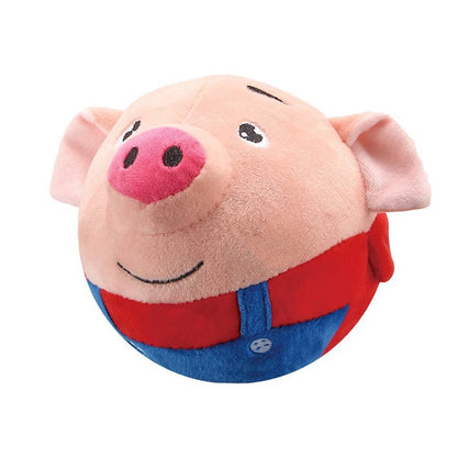 interactive squeaky dog toy plush red pig bouncing ball for small and medium dogs, bite resistant indoor play