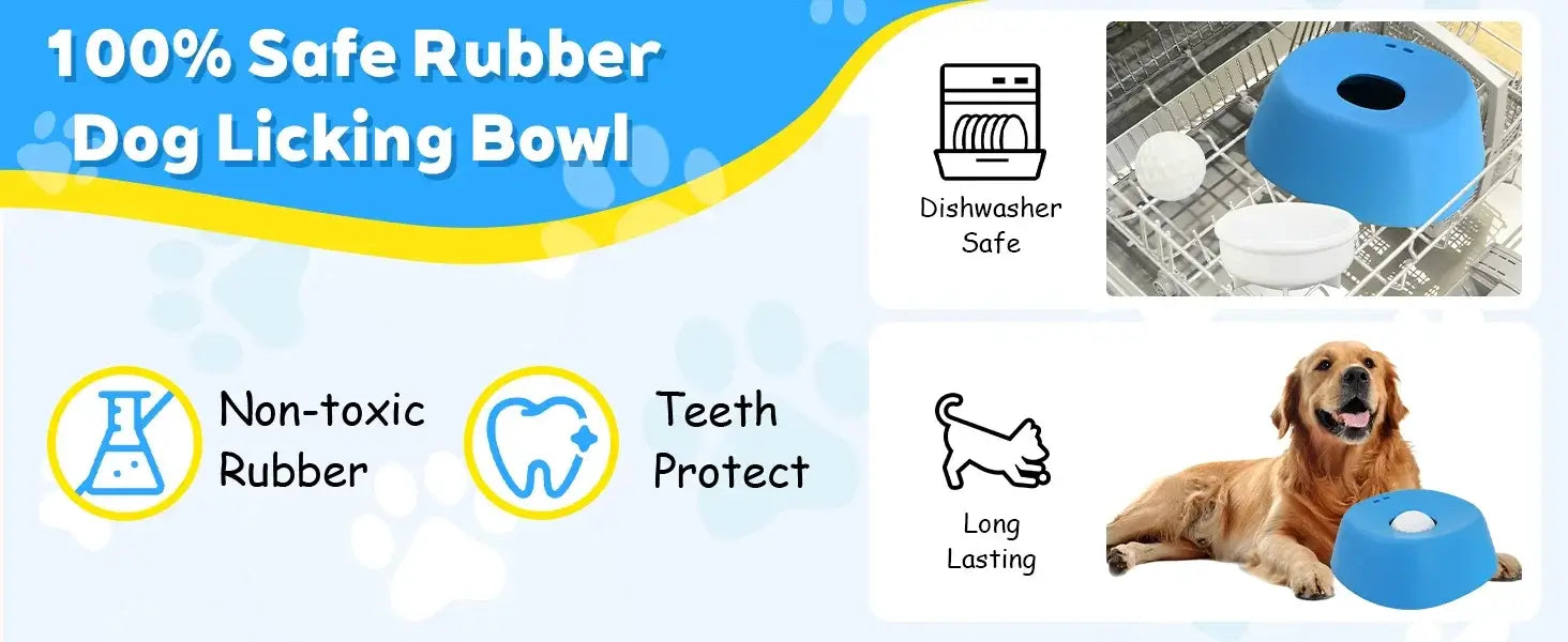 slow feeder dog bowl with 100% safe rubber, dishwasher safe, non-toxic, teeth protection, and anti-choking design for dogs