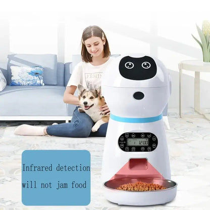 automatic pet feeder with app for dogs and cats, 3.5L stainless steel bowl, voice timing, infrared detection