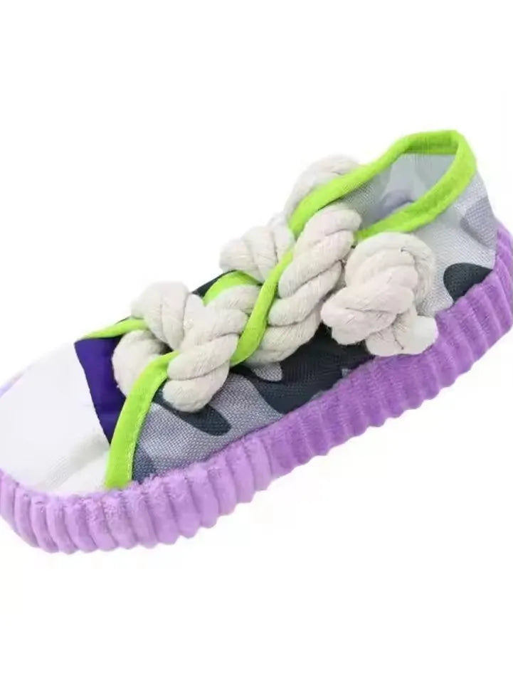 indestructible pet chew toy for aggressive chewers durable rope plush sneaker dog chew toy purple green