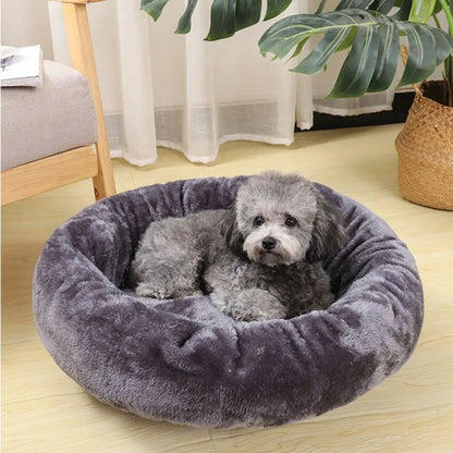 Plush donut dog bed for small dogs and cats, soft washable round pet bed for cozy warmth and comfort