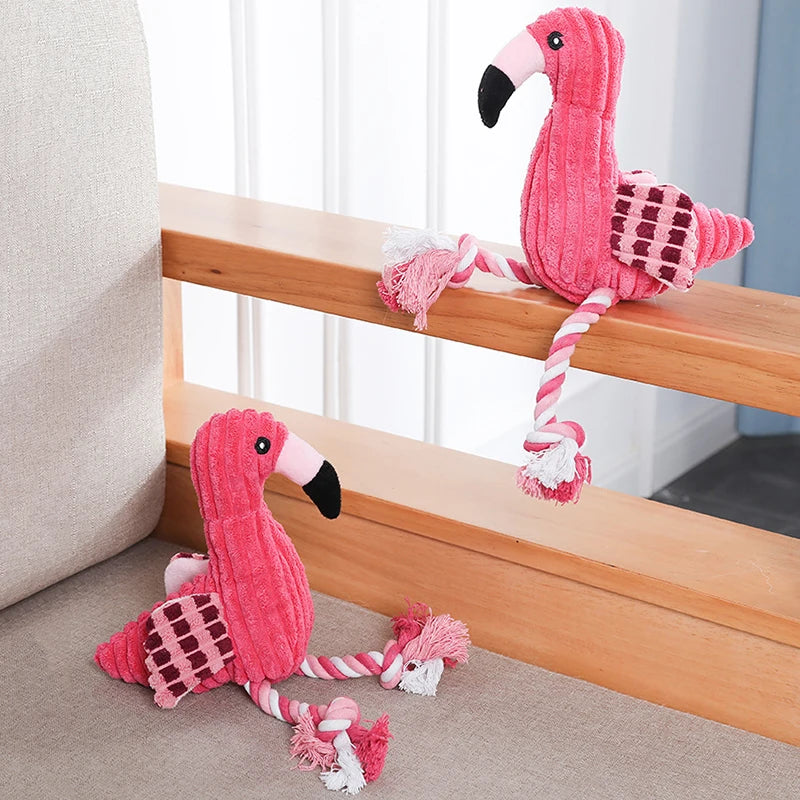 Pink flamingo corduroy squeaky dog toy plush bite-resistant interactive toy for small and large dogs