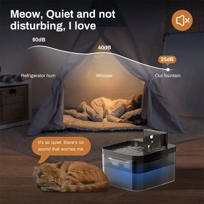 automatic cat water fountain quiet 25dB wireless pet dispenser for cats and dogs with infrared sensor, 2.2L