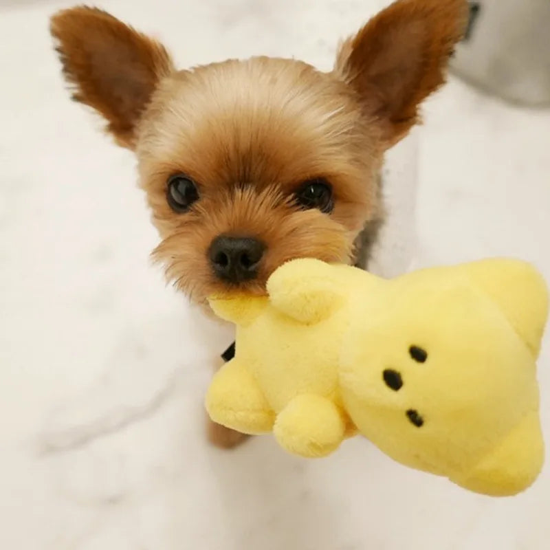 small dog squeaky toy yellow bear plush toy for puppies and small dogs, cute pet chew toy for Pomeranian and Shih Tzu