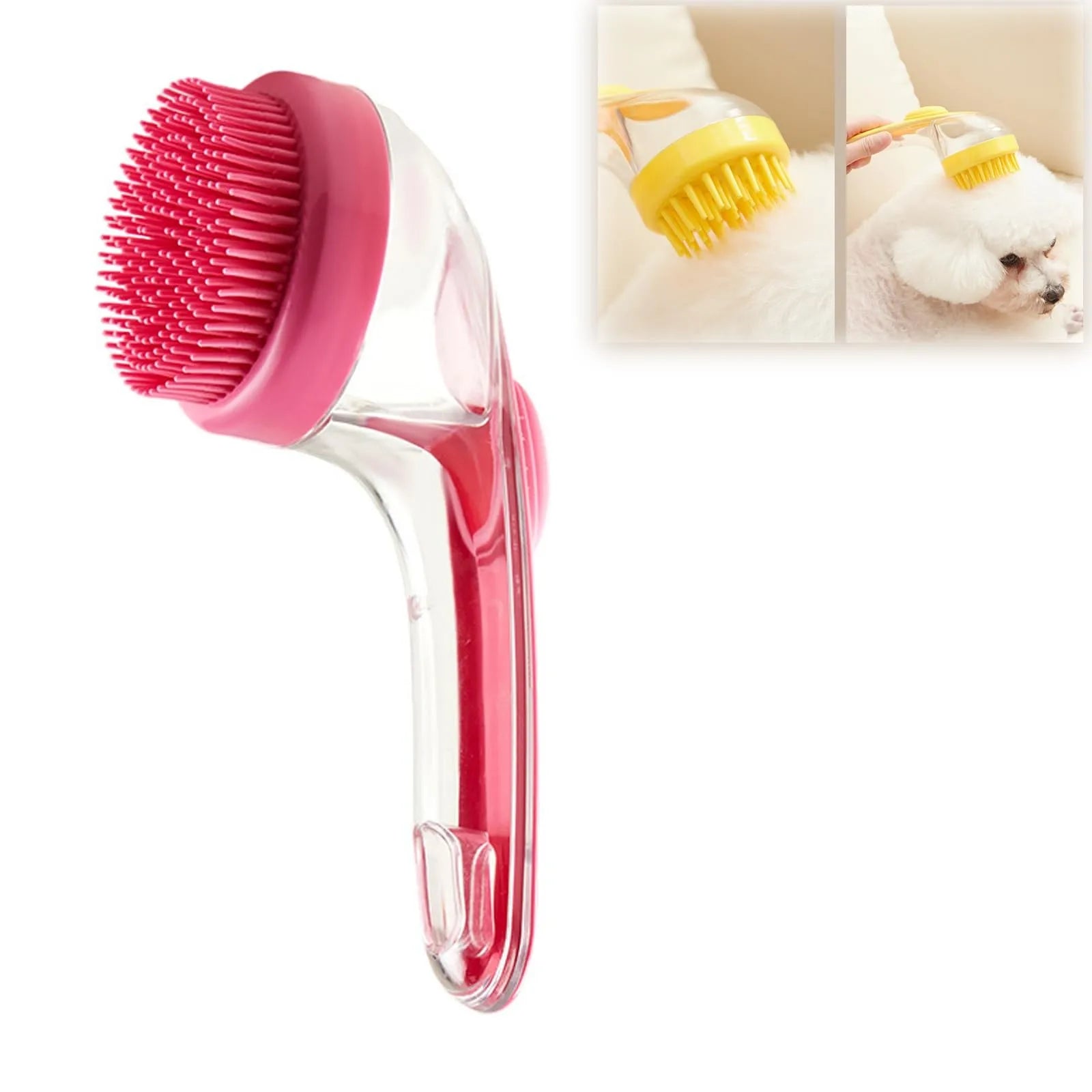 pet bath brush with shampoo dispenser silicone long handle massage brush for dogs and cats, G color, one size